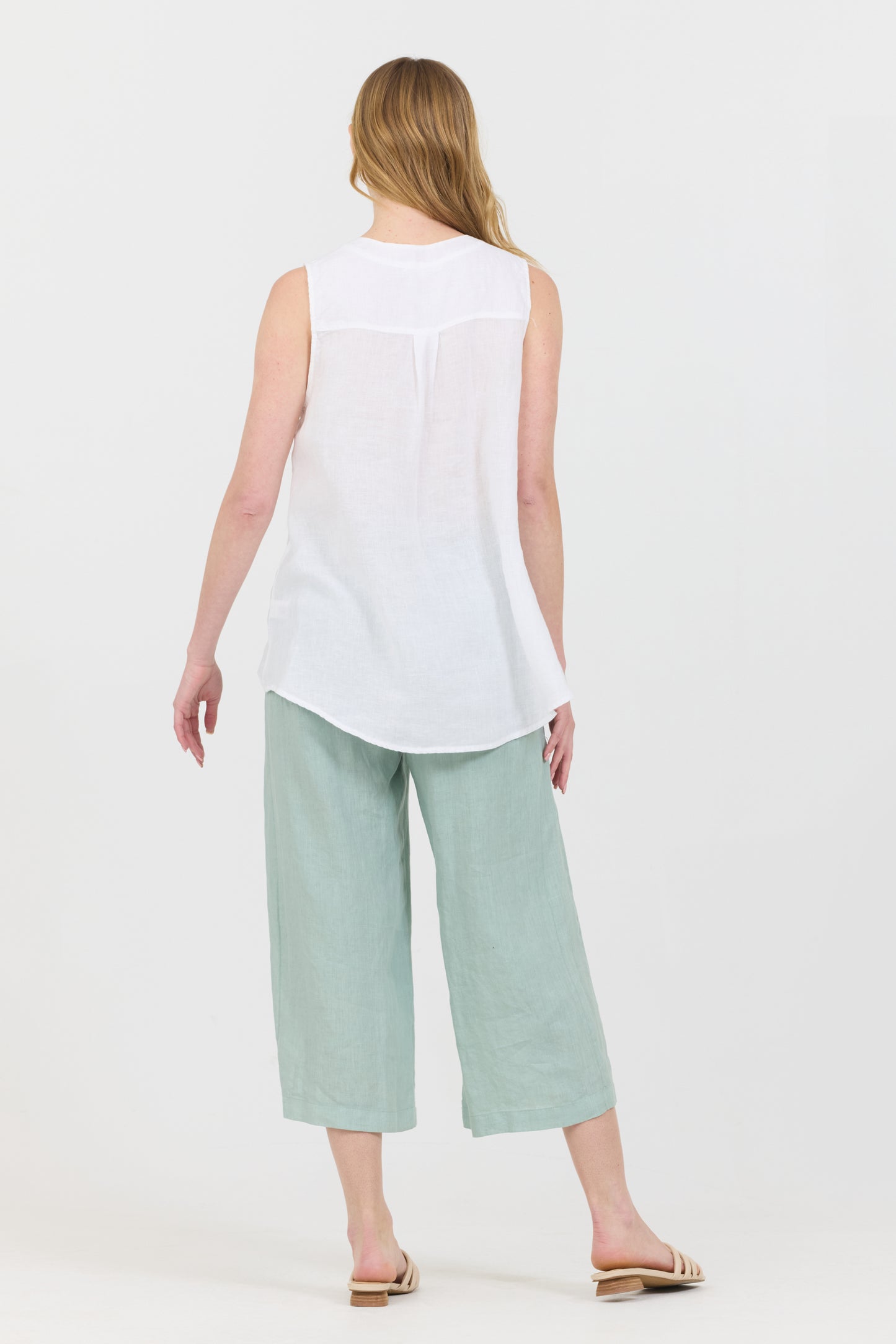 Linen V-Neck Tank - White