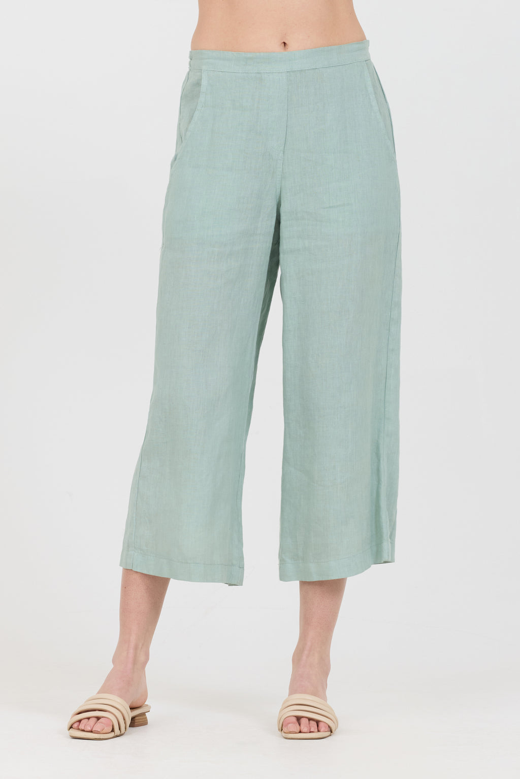 Wide Leg Cropped Linen Pants - Tiffany
