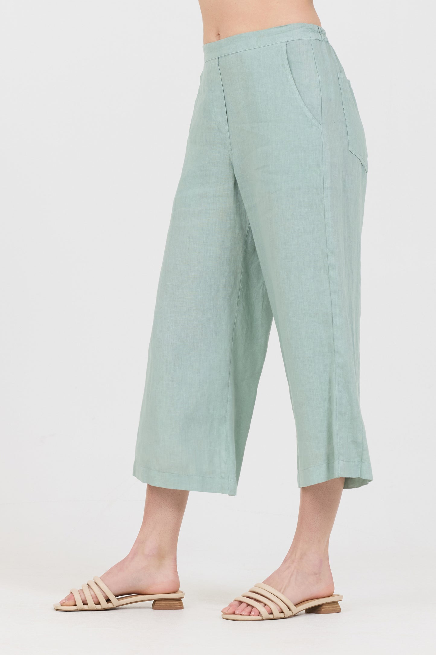 Wide Leg Cropped Linen Pants - Tiffany