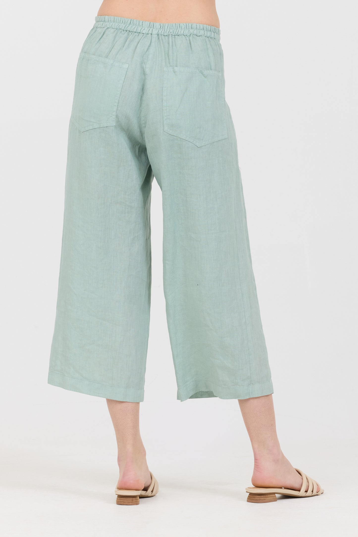 Wide Leg Cropped Linen Pants - Tiffany