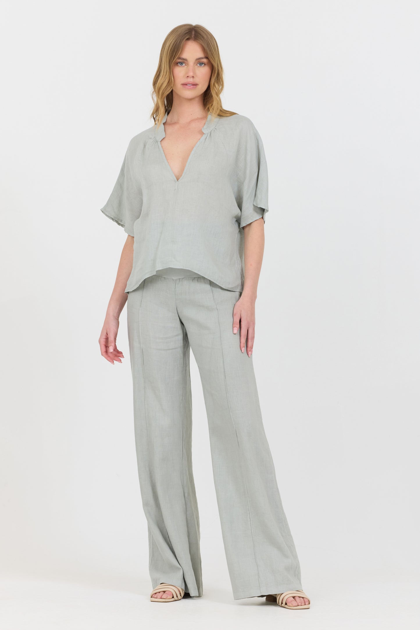 Linen Foldover Pants - Sage