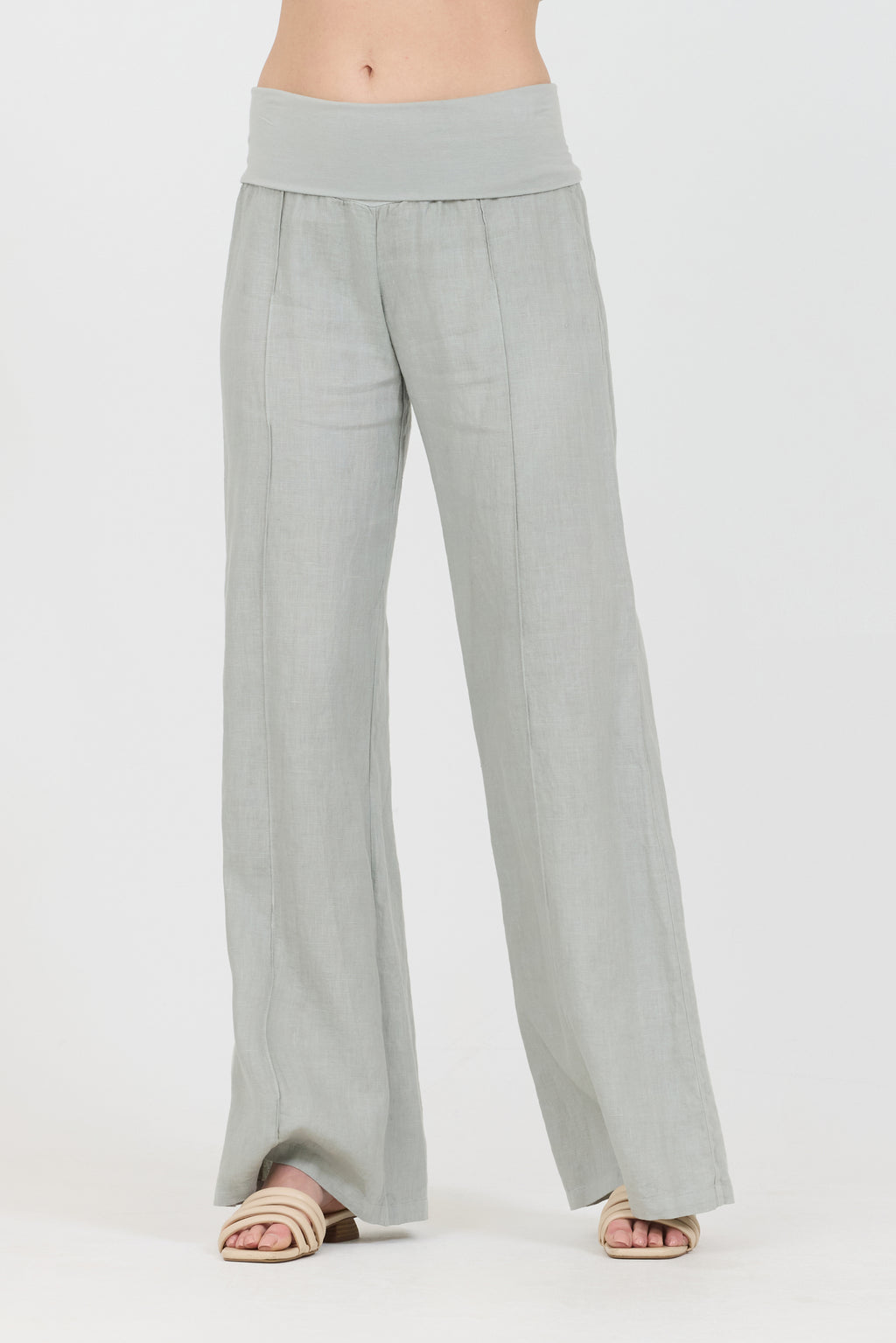 Linen Foldover Pants - Sage