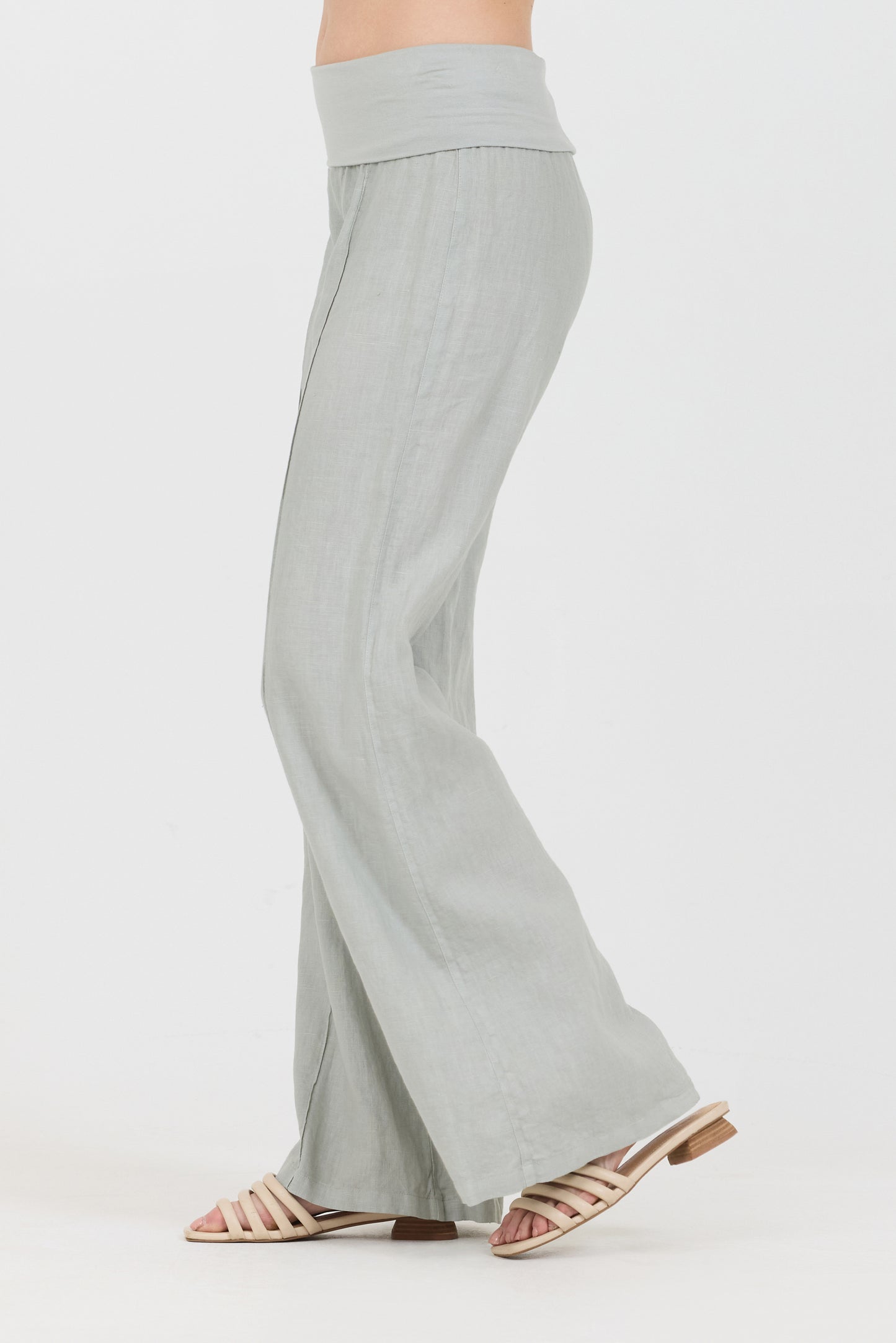 Linen Foldover Pants - Sage