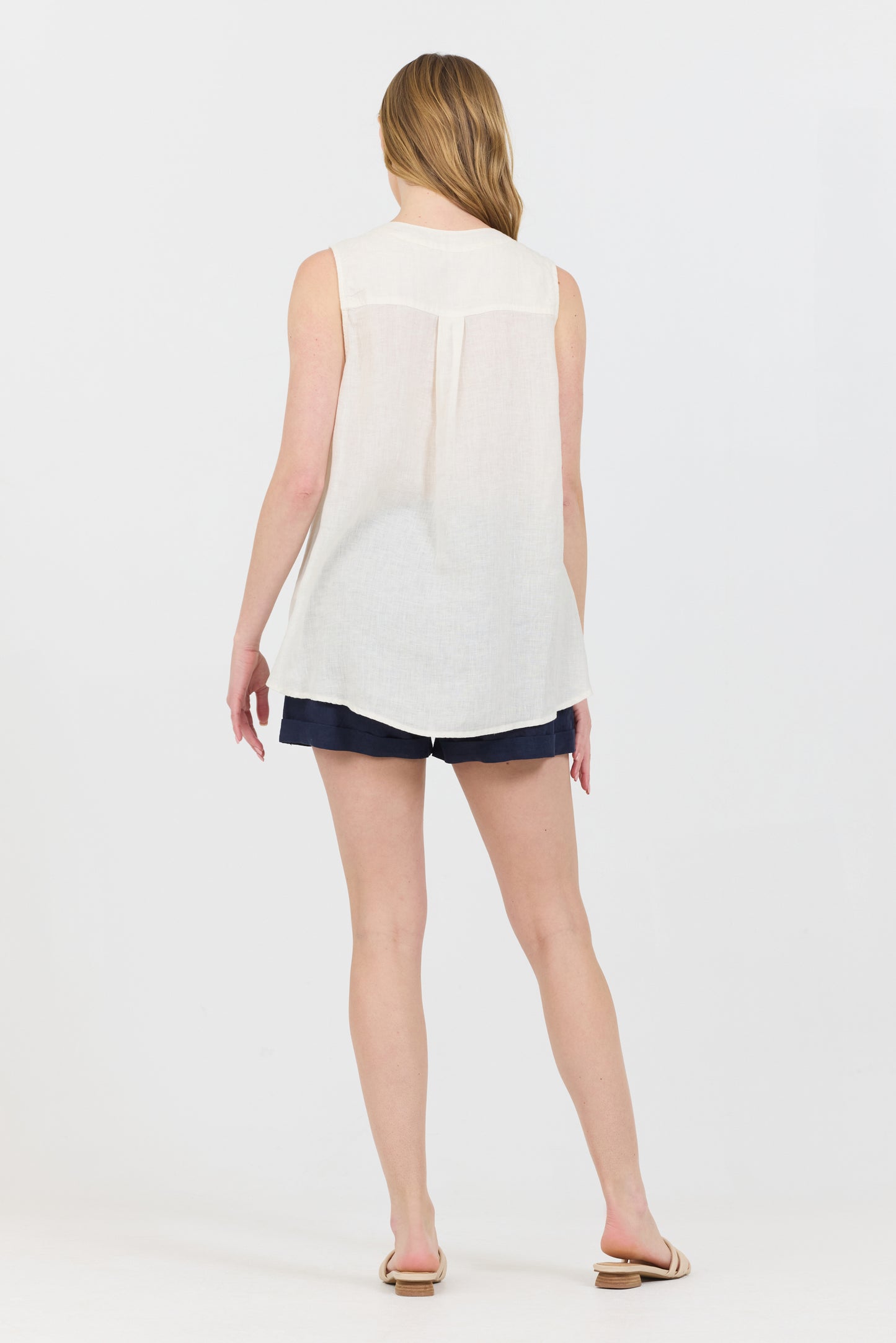 Linen V-Neck Tank - Cream