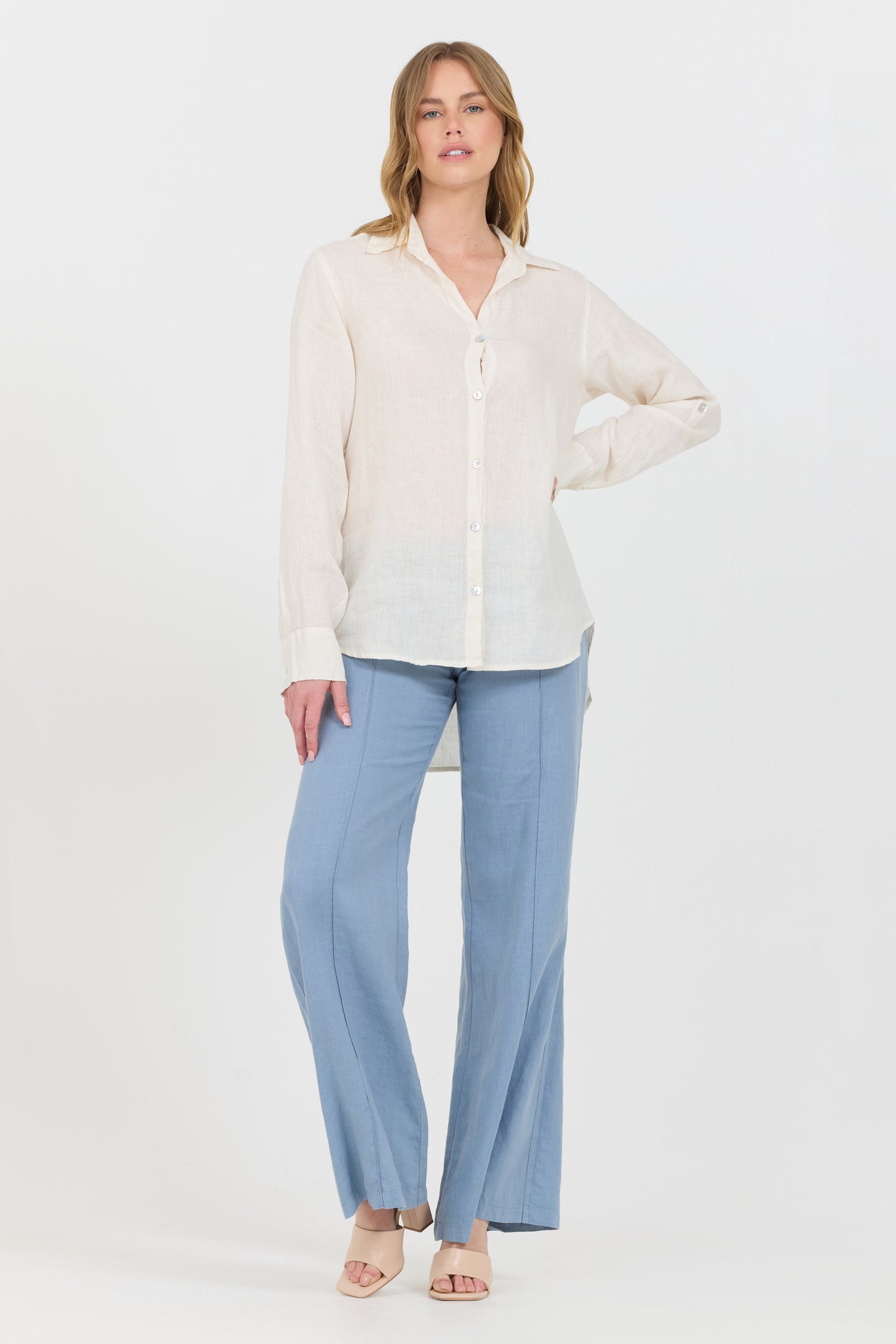 Linen Foldover Pants - Shade Blue