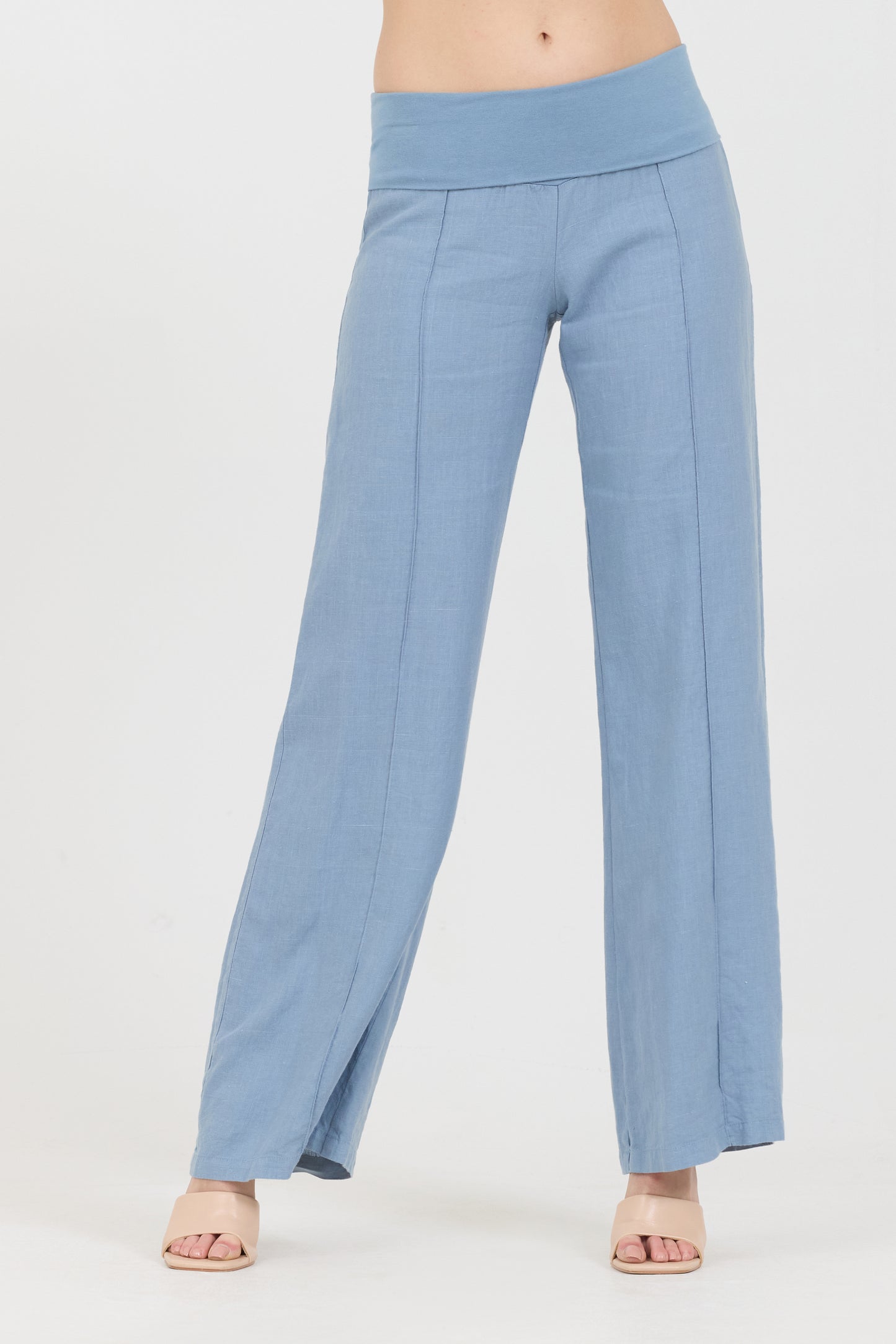 Linen Foldover Pants - Shade Blue