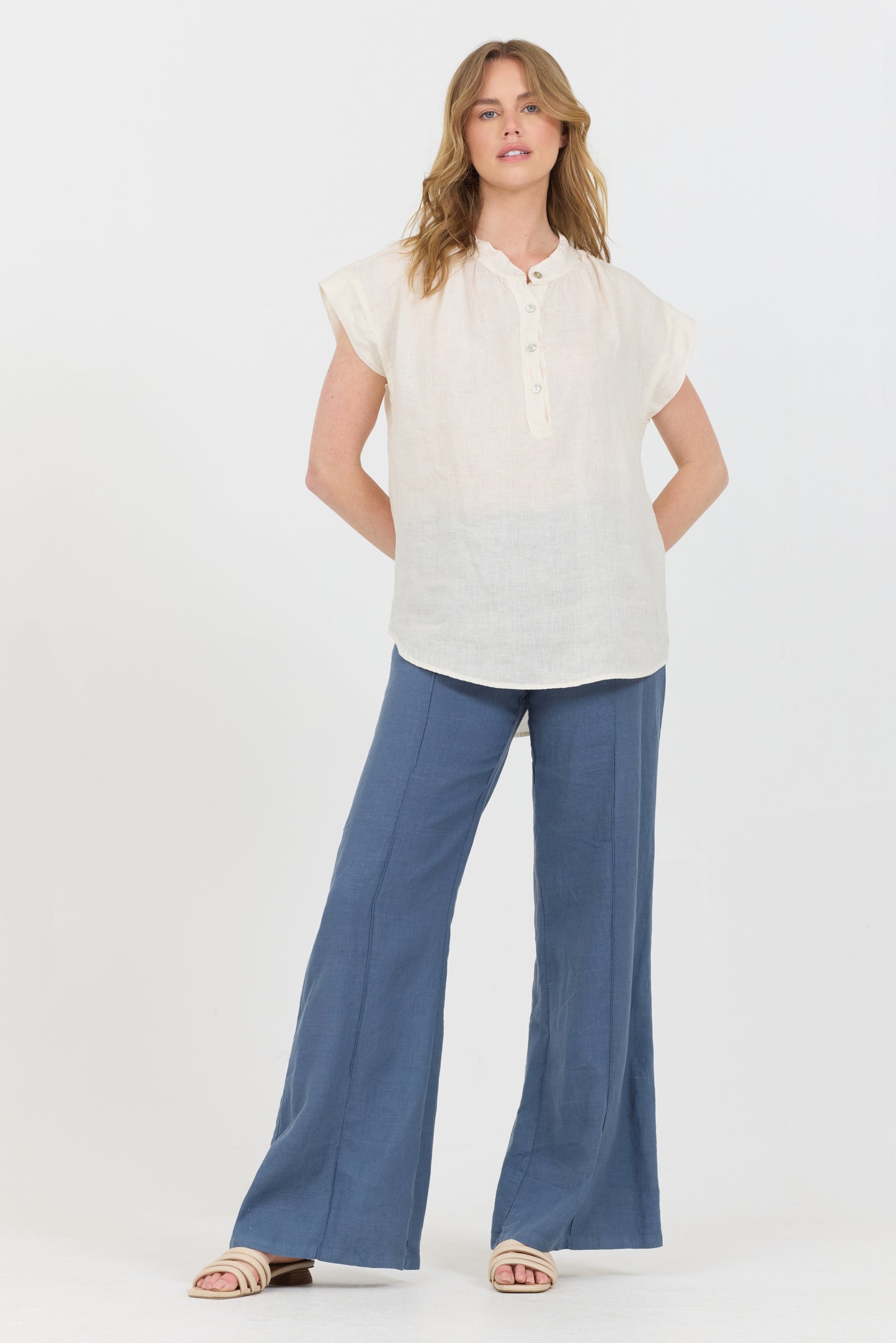 Linen Foldover Pants - Deep Sea