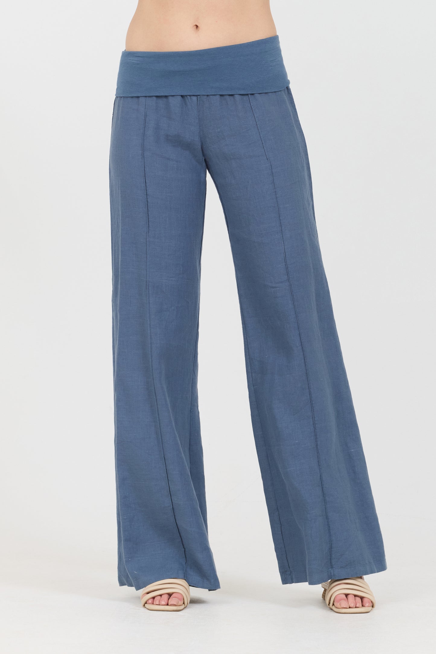 Linen Foldover Pants - Deep Sea