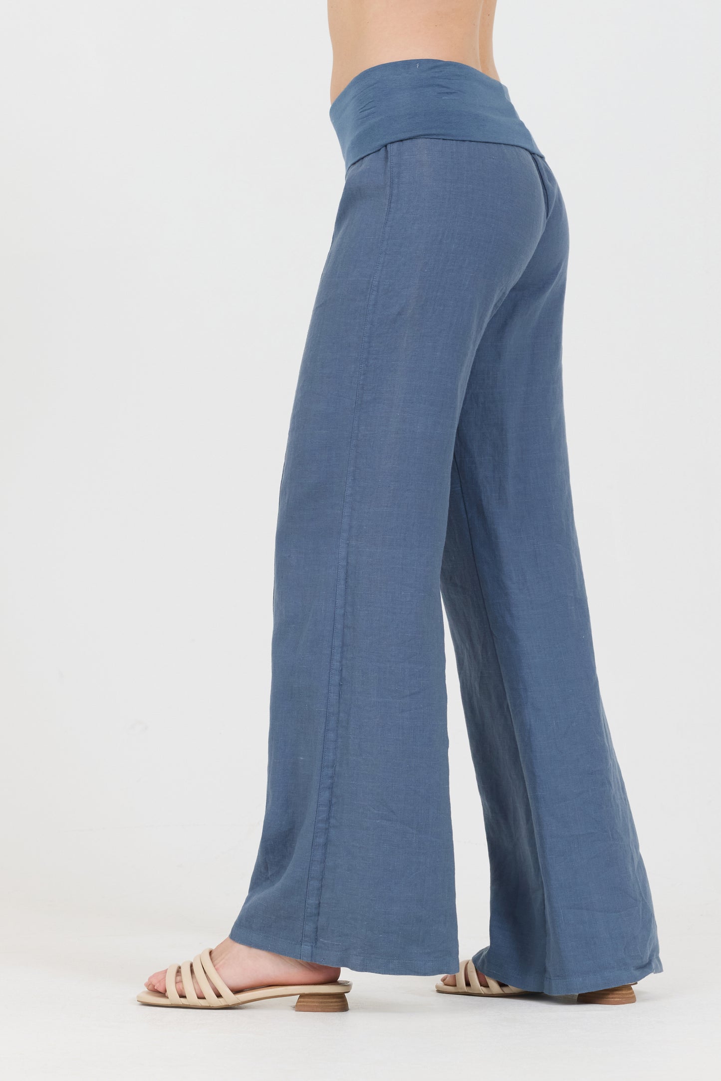 Linen Foldover Pants - Deep Sea