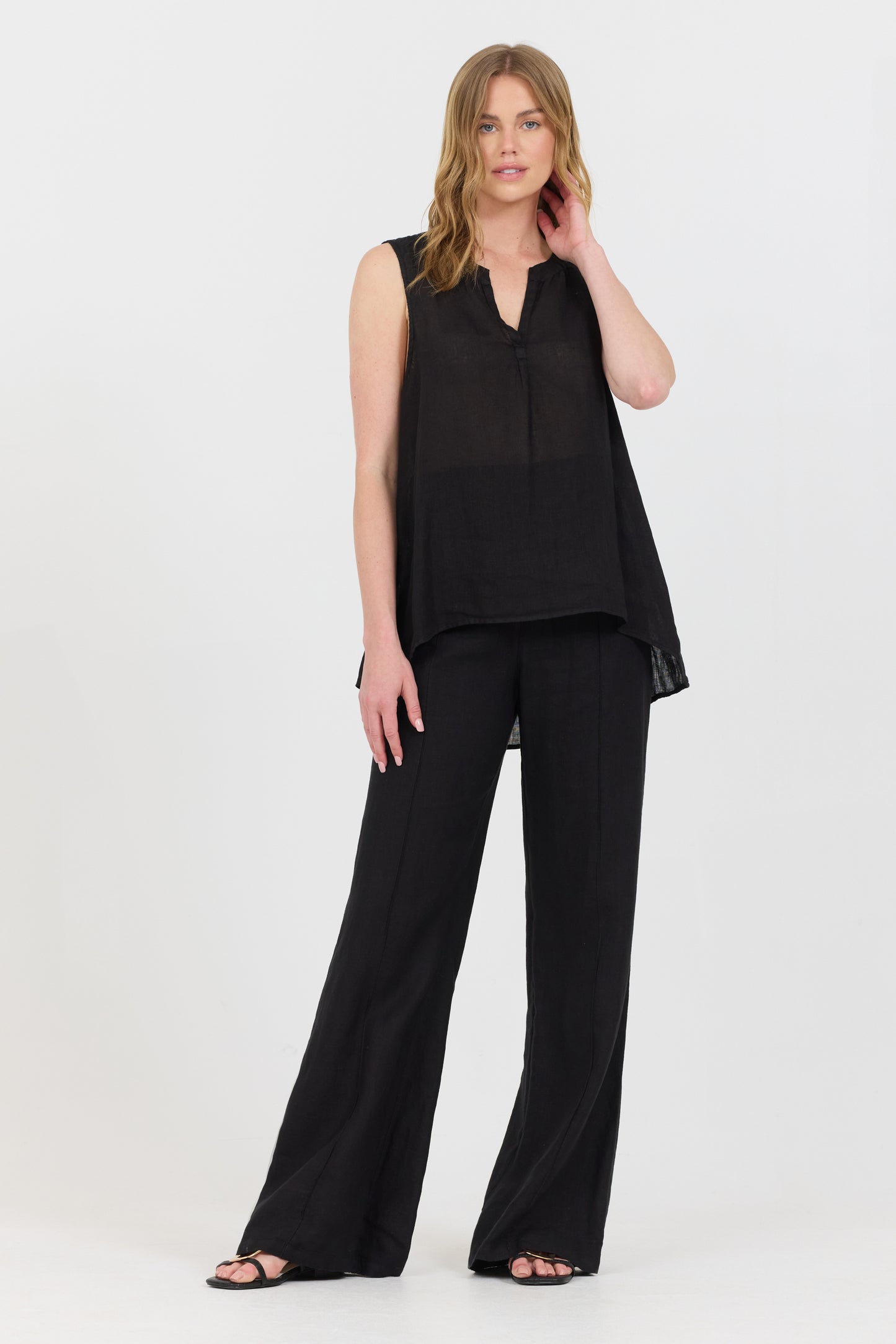 Linen Foldover Pants - Black