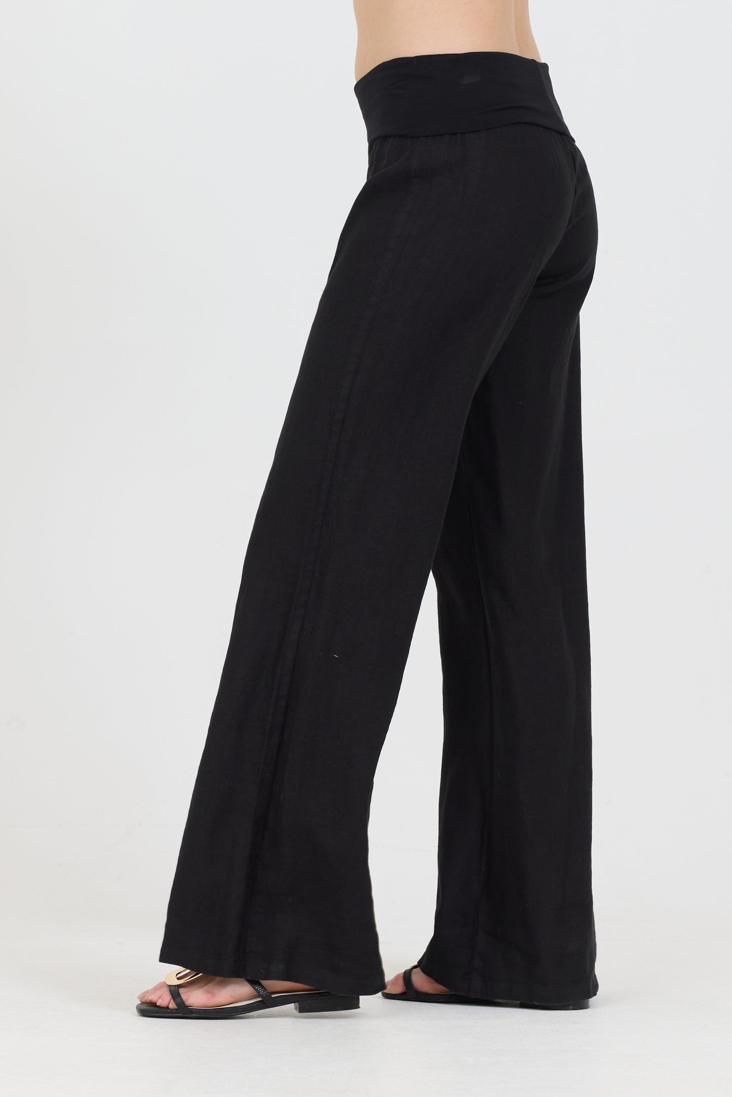 Linen Foldover Pants - Black