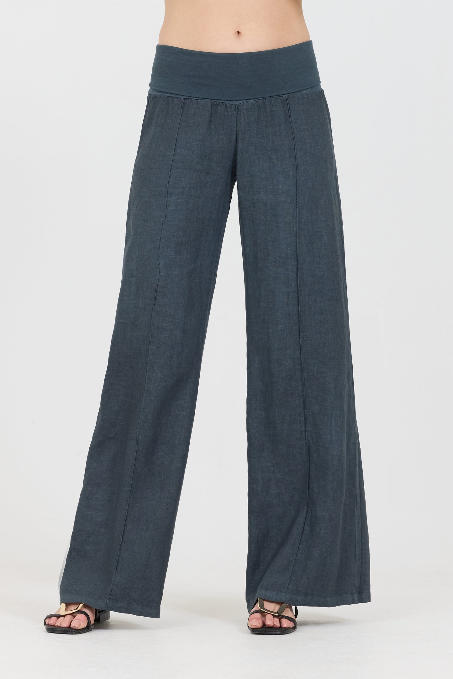 Linen Foldover Pants - Caviar