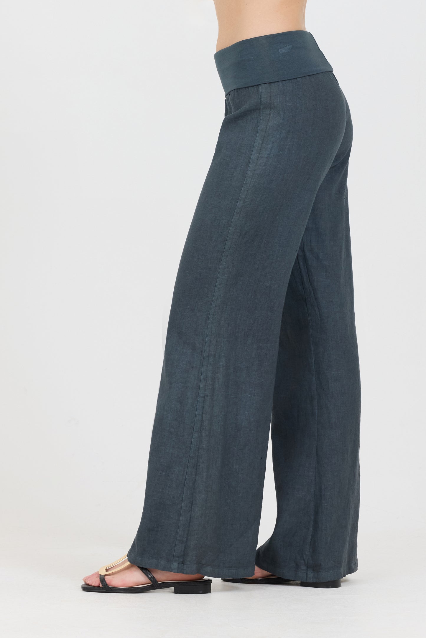 Linen Foldover Pants - Caviar