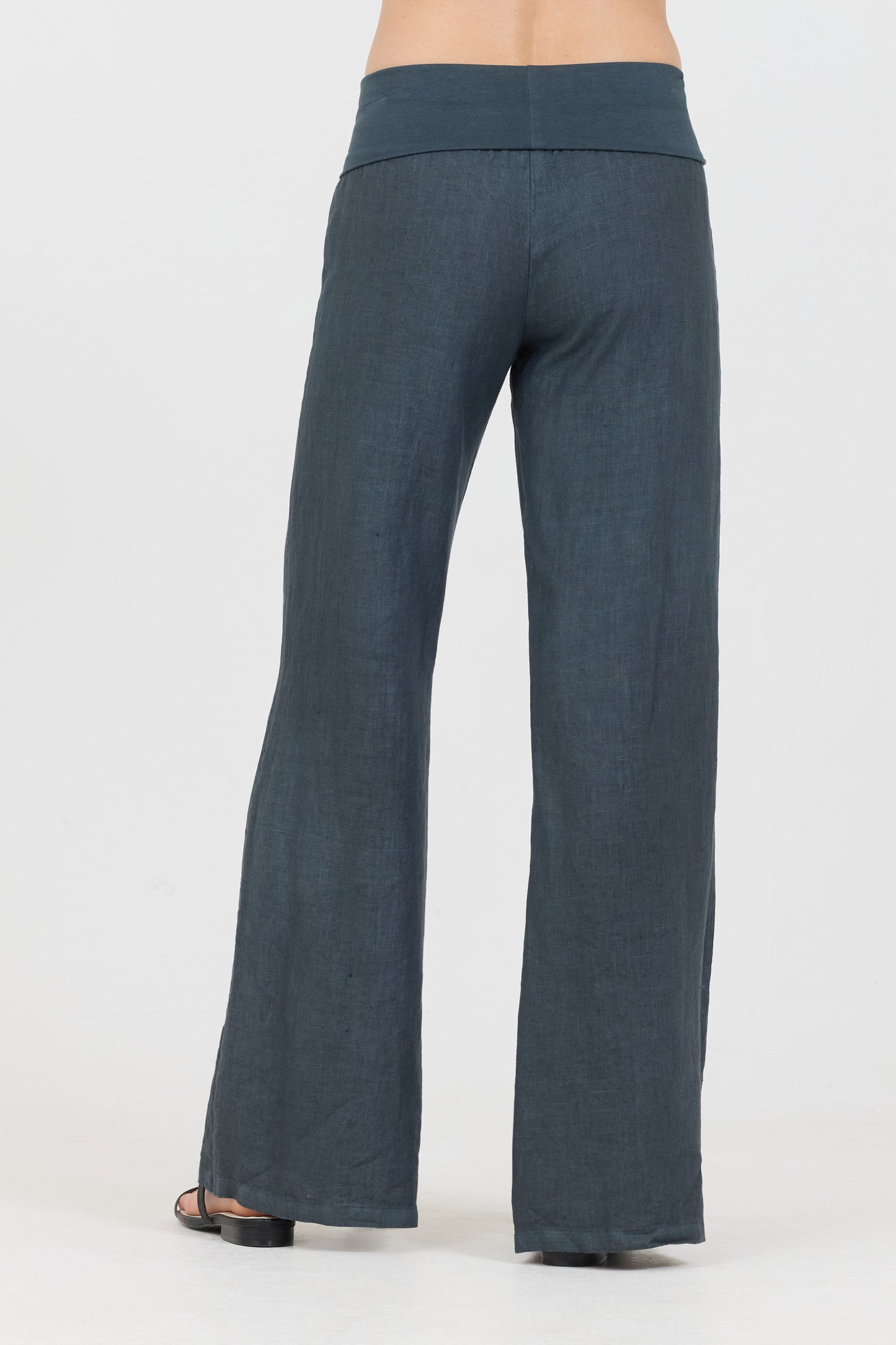 Linen Foldover Pants - Caviar