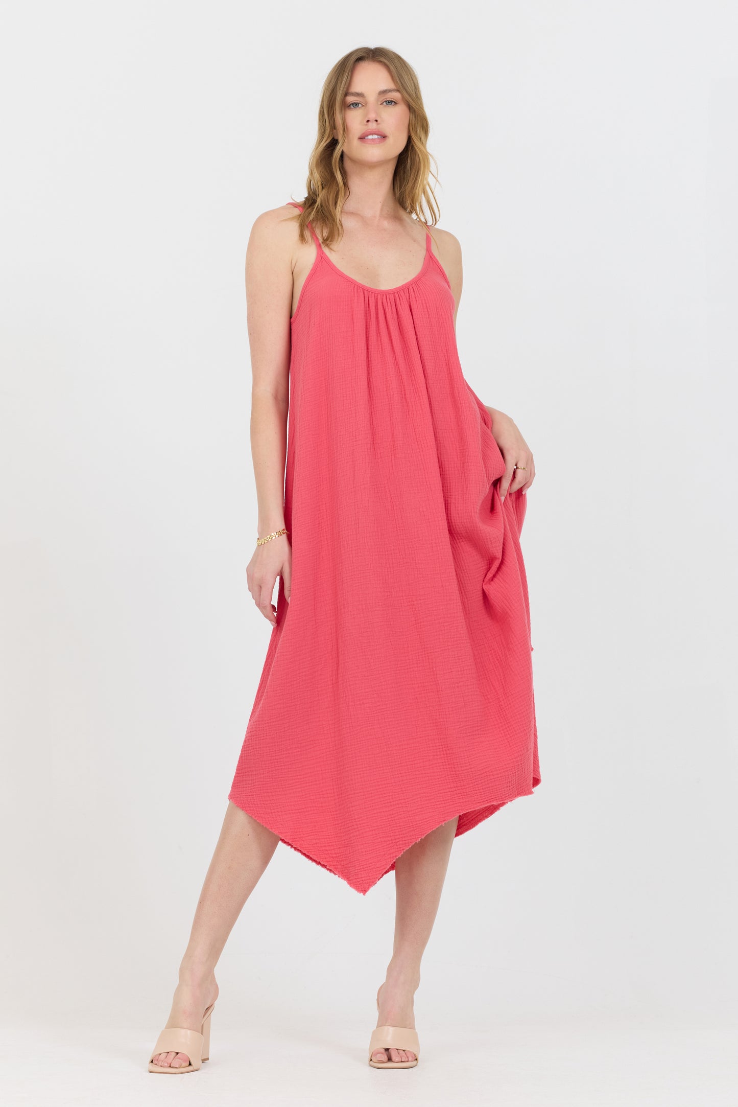 Sleeveless Gauze Dress - Raspberry