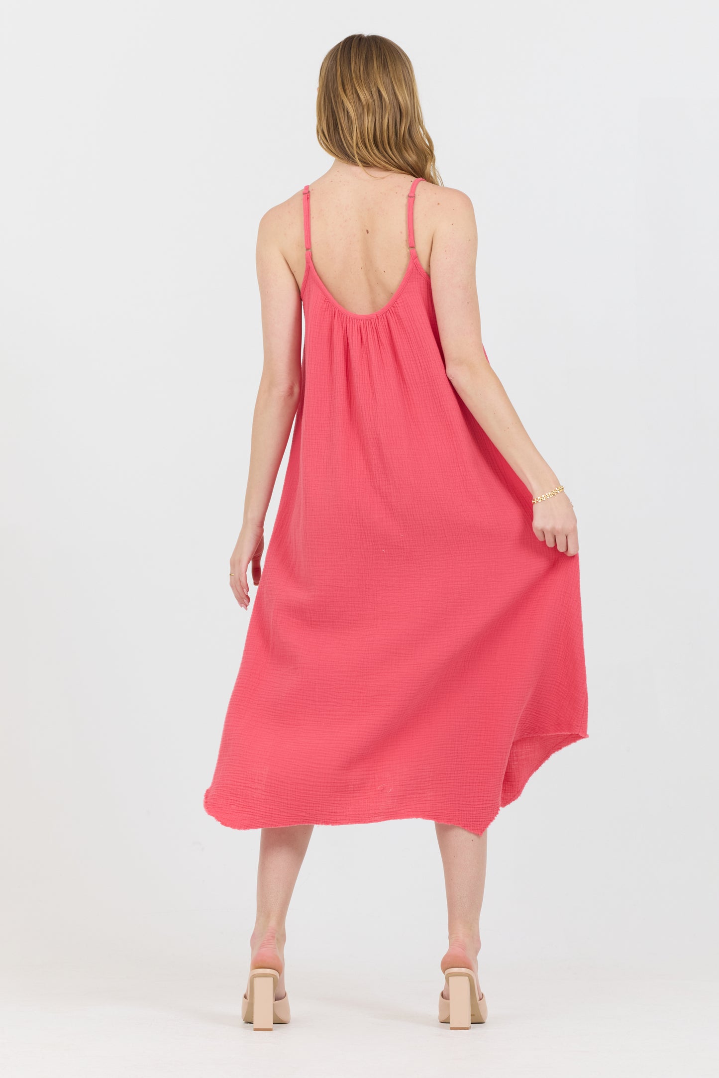 Sleeveless Gauze Dress - Raspberry