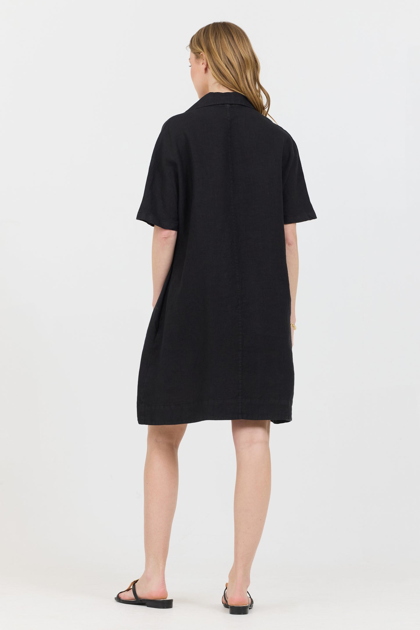 Linen Polo Dress - Black