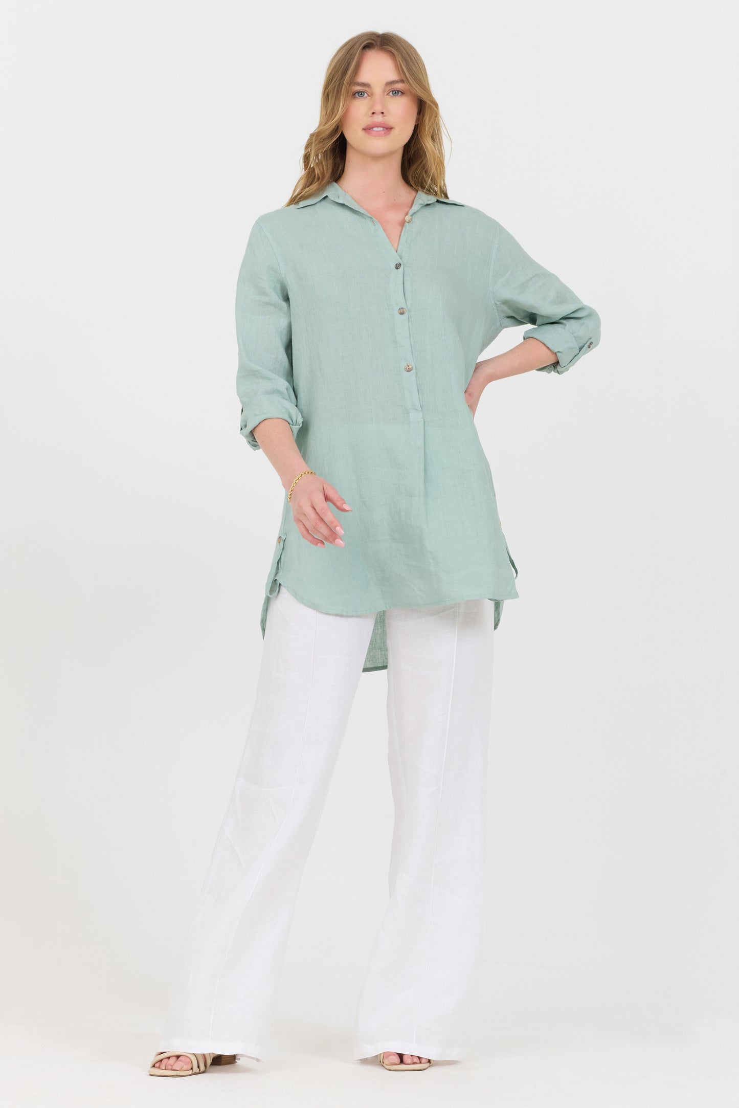 ¾ Button Down Shirt - Tiffany