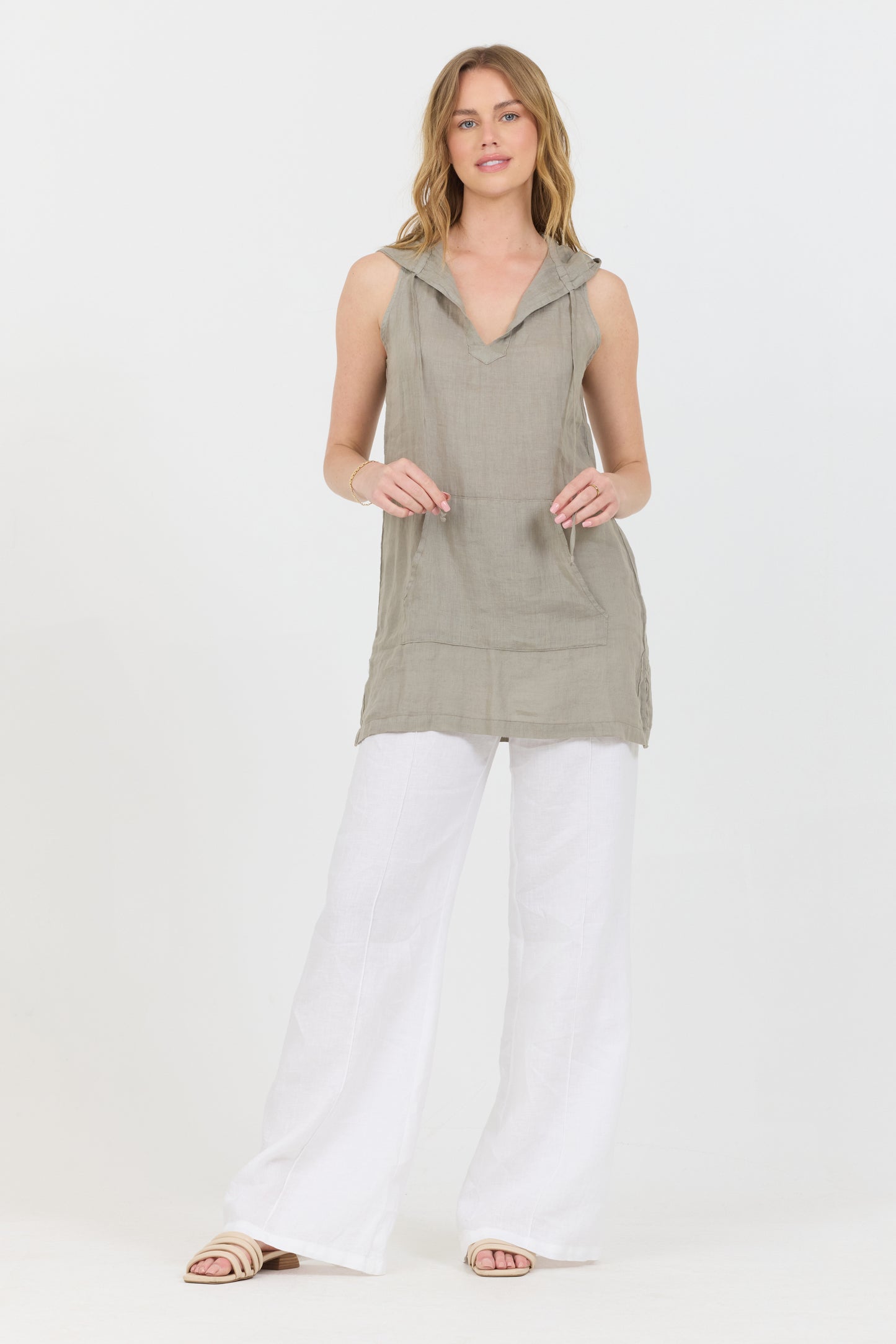 Linen Sleeveless Hoodie Tank - Clay