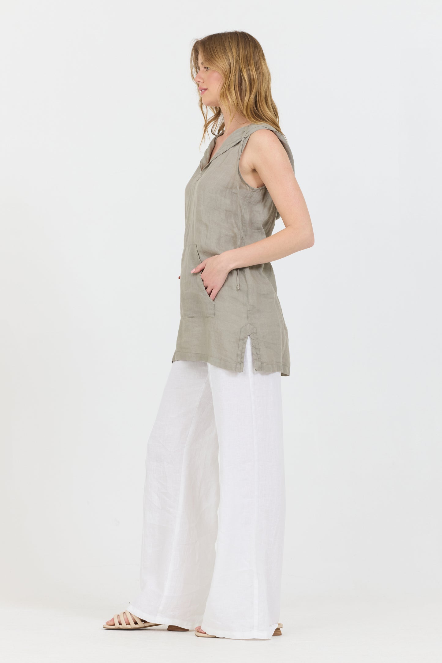 Linen Sleeveless Hoodie Tank - Clay