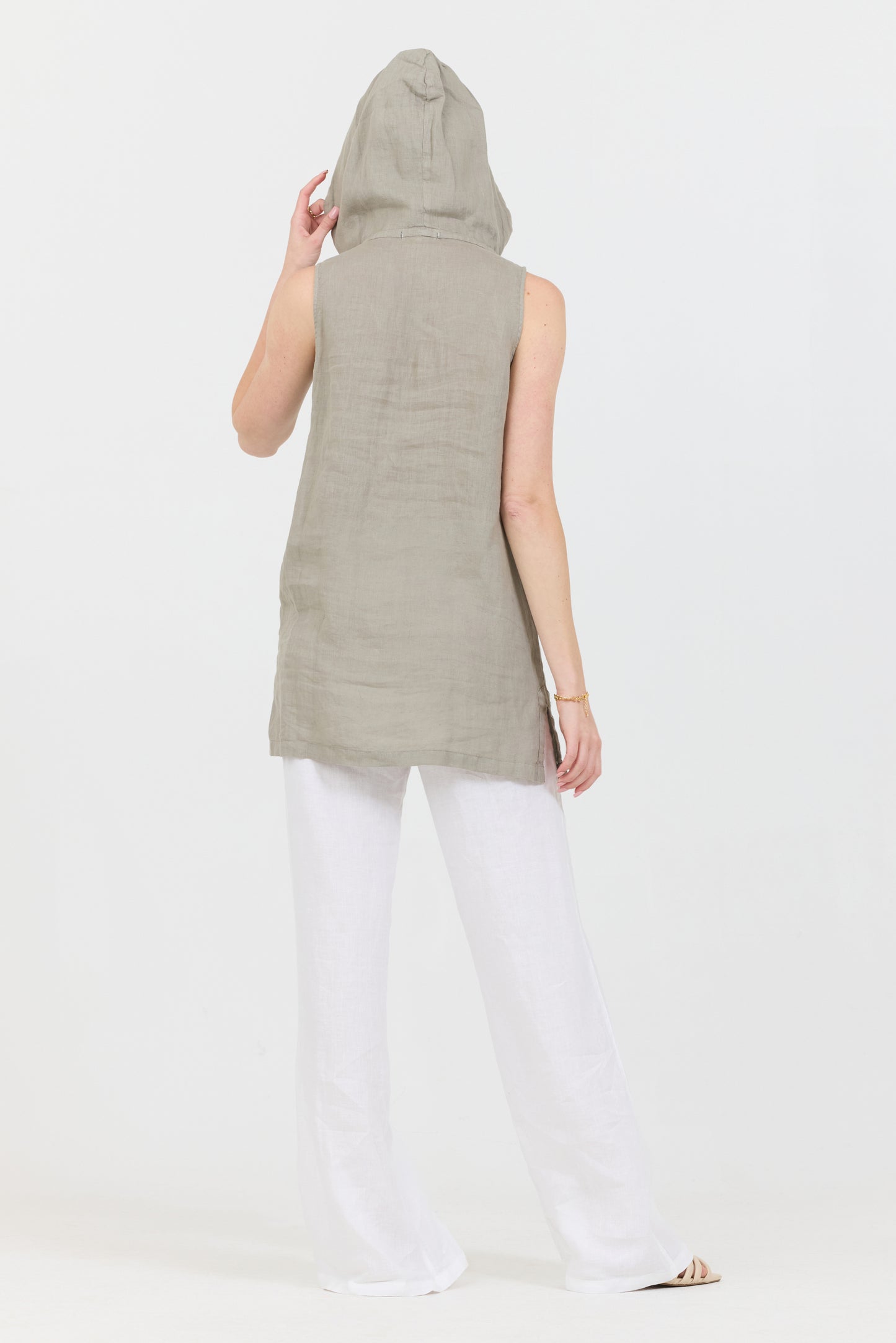 Linen Sleeveless Hoodie Tank - Clay