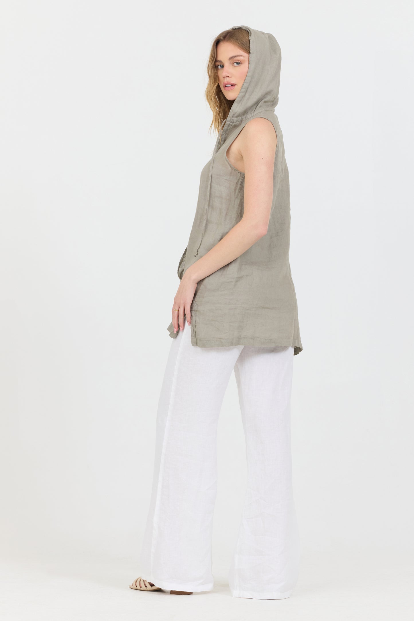 Linen Sleeveless Hoodie Tank - Clay