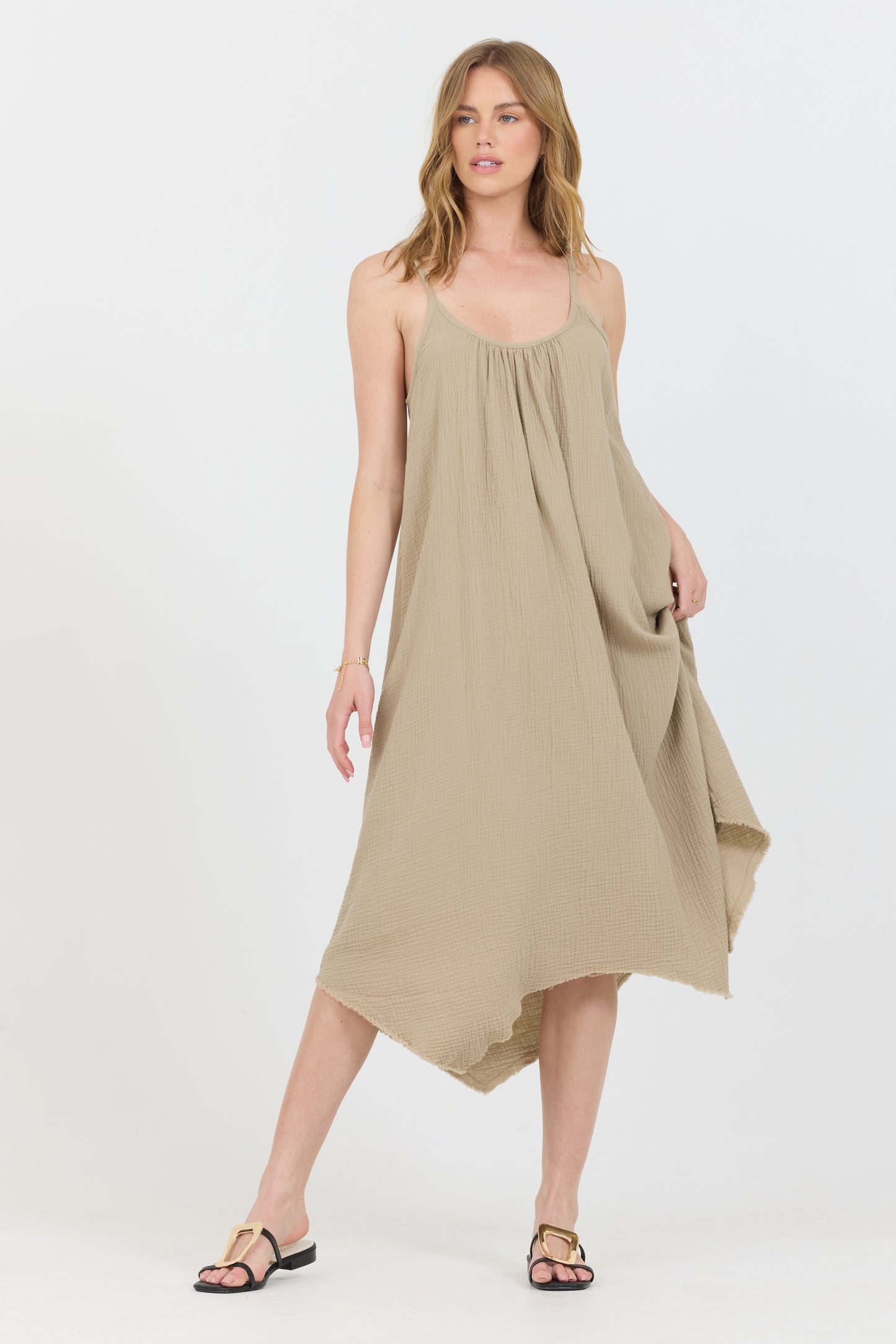 Sleeveless Gauze Dress - Canvas