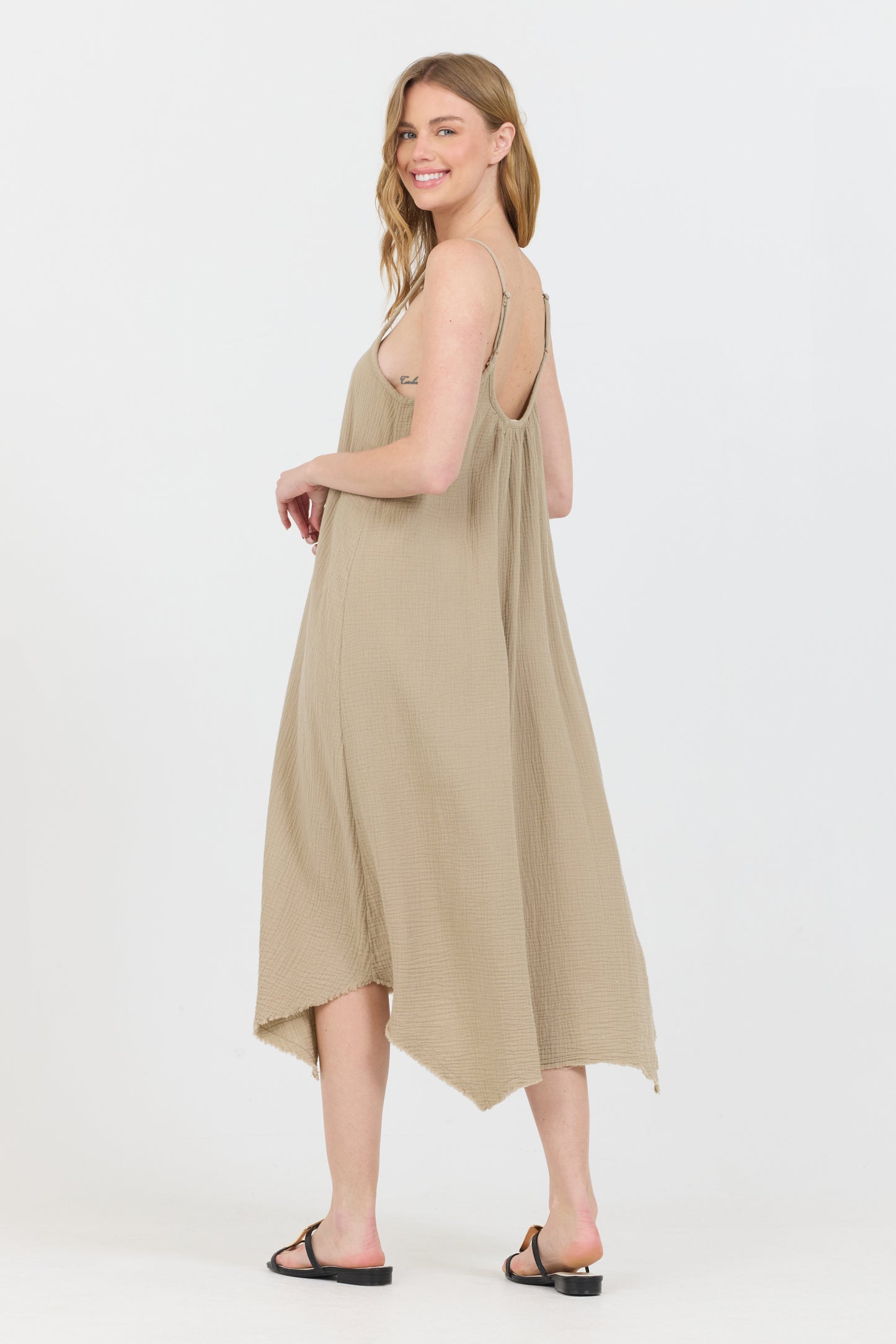 Sleeveless Gauze Dress - Canvas