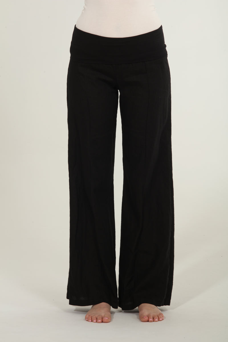 Linen Foldover Pants - Black