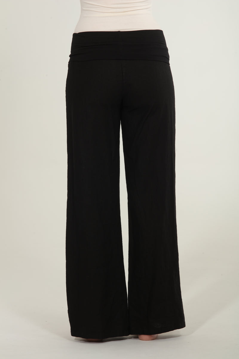 Linen Foldover Pants - Black
