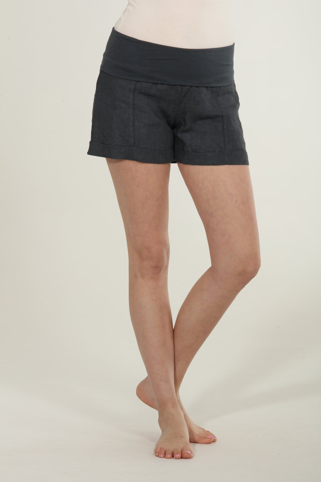Linen Foldover Shorts - Caviar