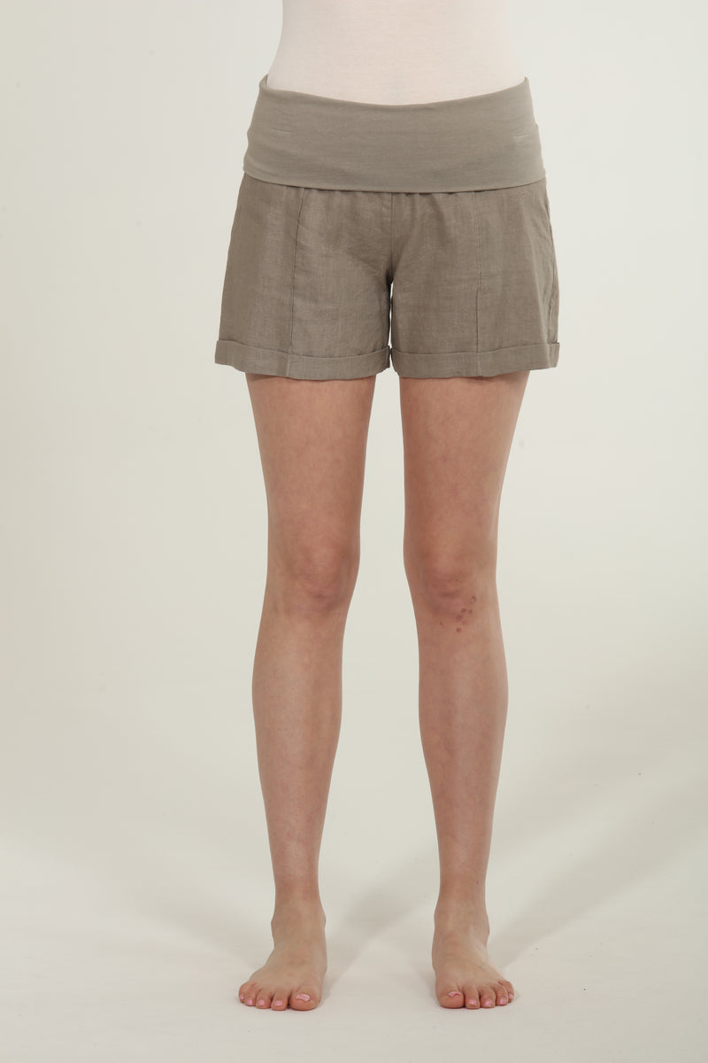 Linen Foldover Shorts - Shade Green