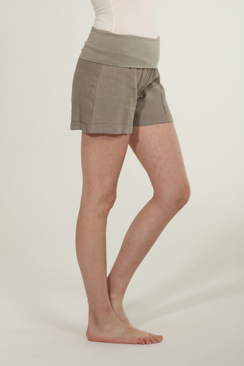Linen Foldover Shorts - Shade Green