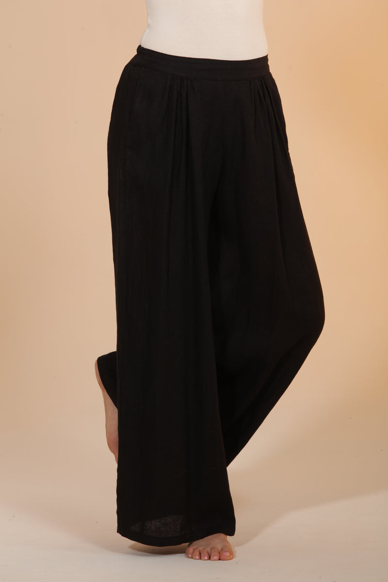Wide Leg Linen Pants - Black