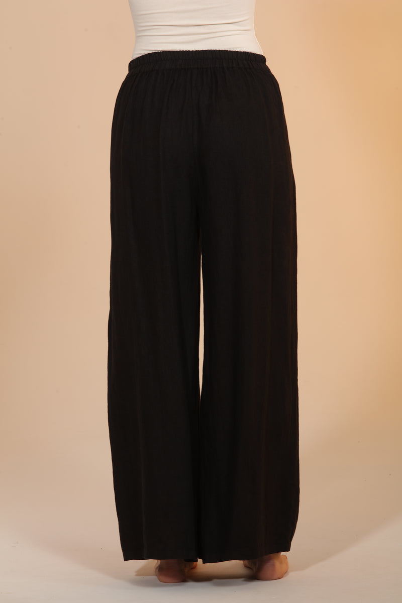 Wide Leg Linen Pants - Black