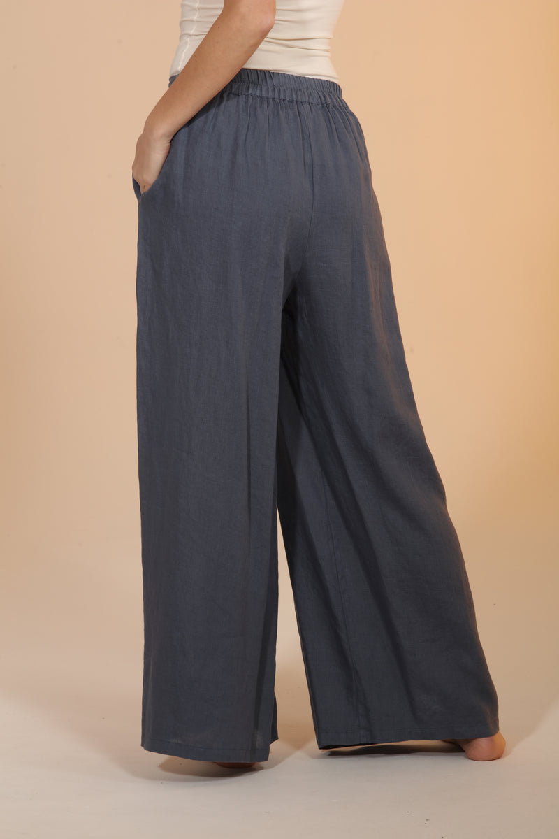 Wide Leg Linen Pants - Deep Sea