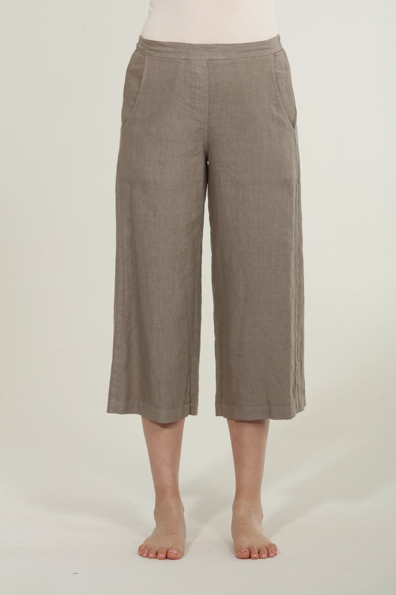 Wide Leg Cropped Linen Pants - Desert