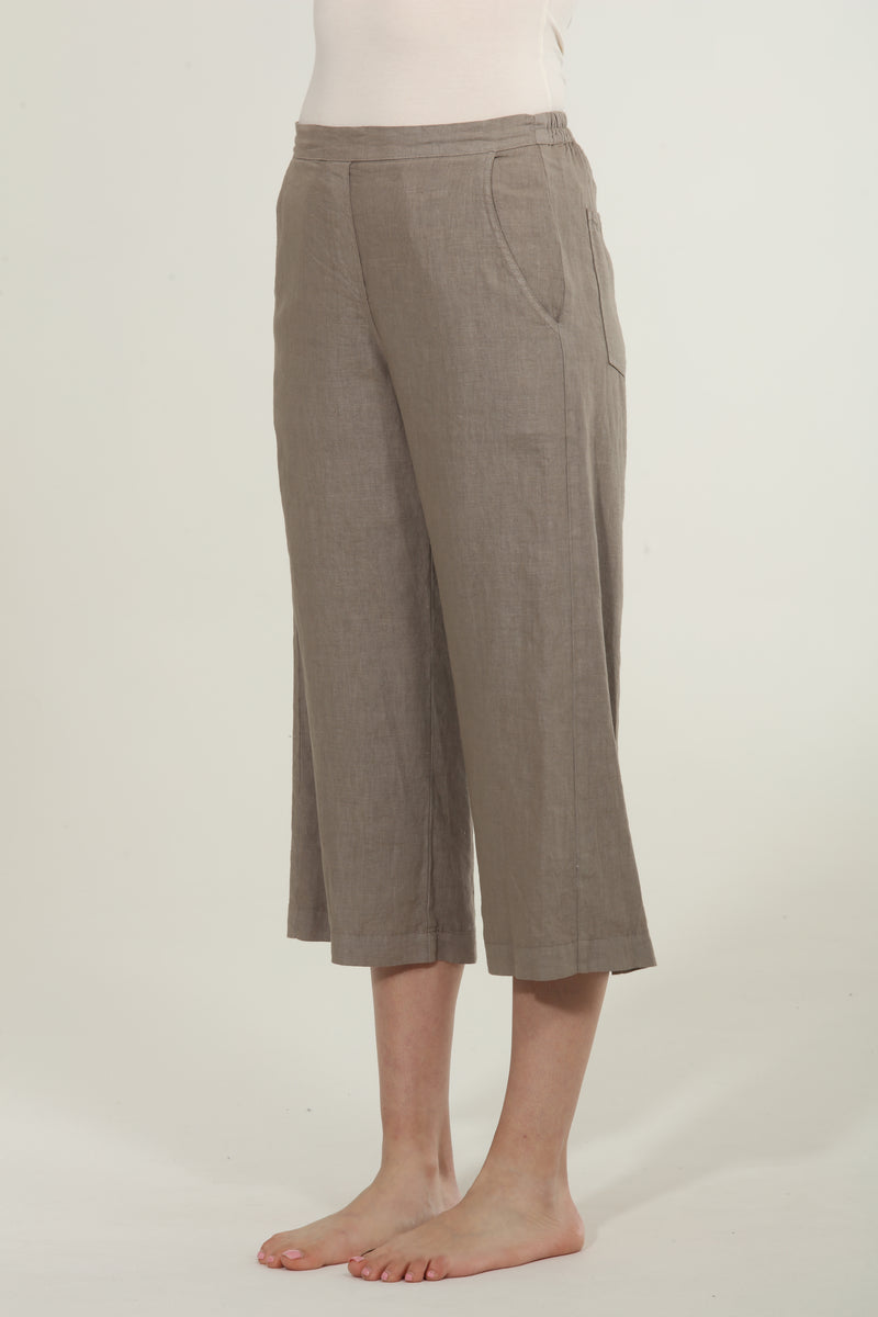 Wide Leg Cropped Linen Pants - Desert