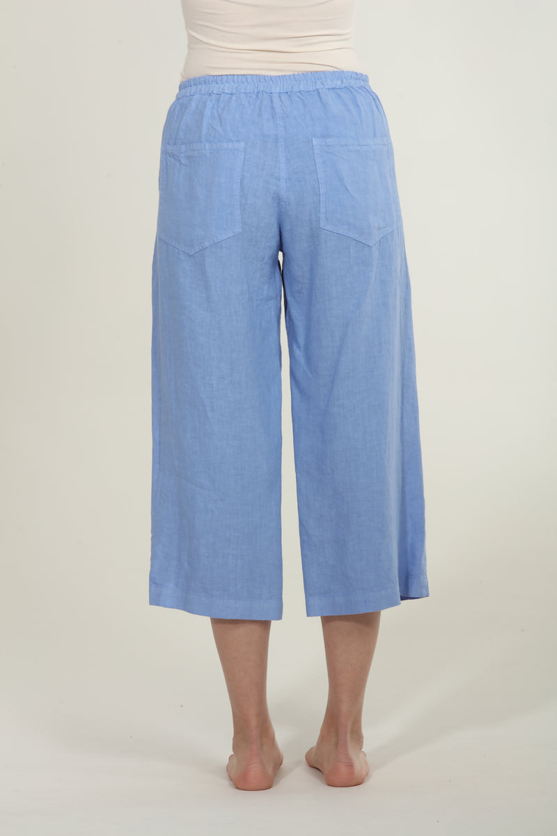 Wide Leg Cropped Linen Pants - Sky Blue