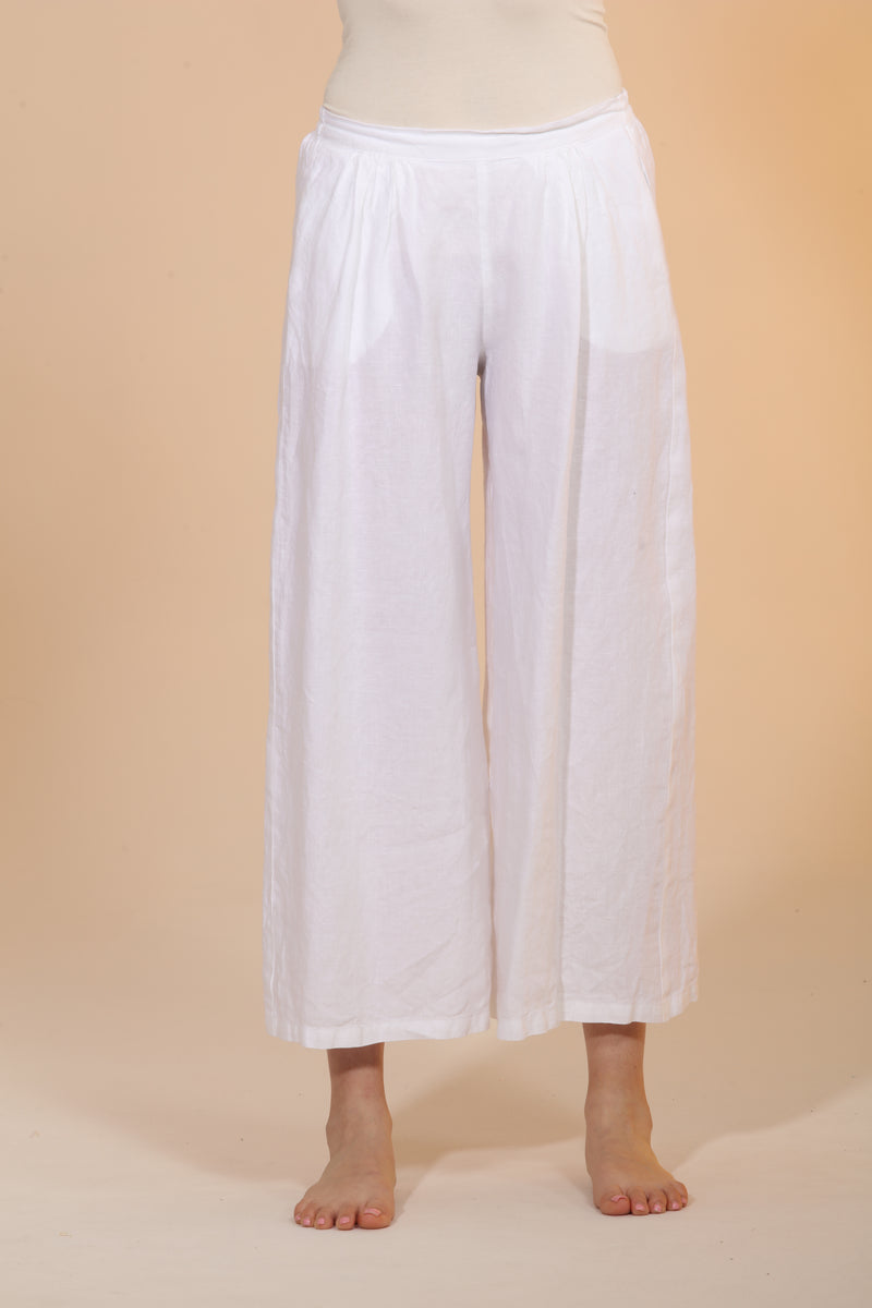 Wide Leg Cropped Linen Pants - White